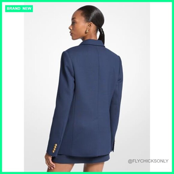 Stretch Wool Blend Double Breasted Blazer with Gold Tone Buttons - Picture 2 of 2